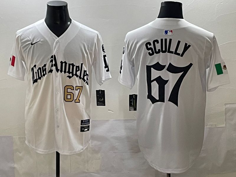 Men 2025 Los Angeles Dodgers #67 Scully White Five generations Joint Name Nike MLB Jersey style 33